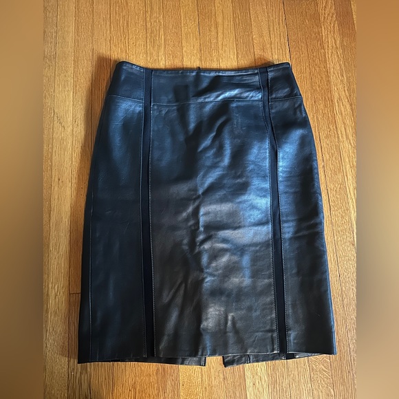 Classiques Entier Black Leather Pencil Skirt, Size 2